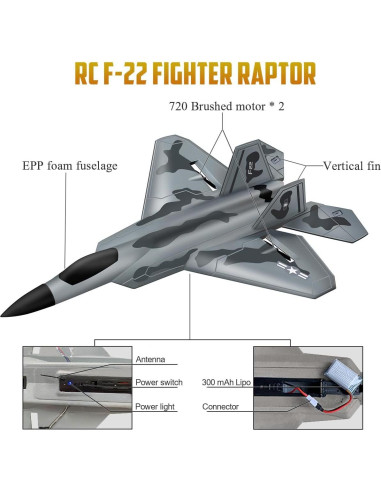 Avián RC HAWK'S WORK F-22 Control Remoto 2.4GHz 451g