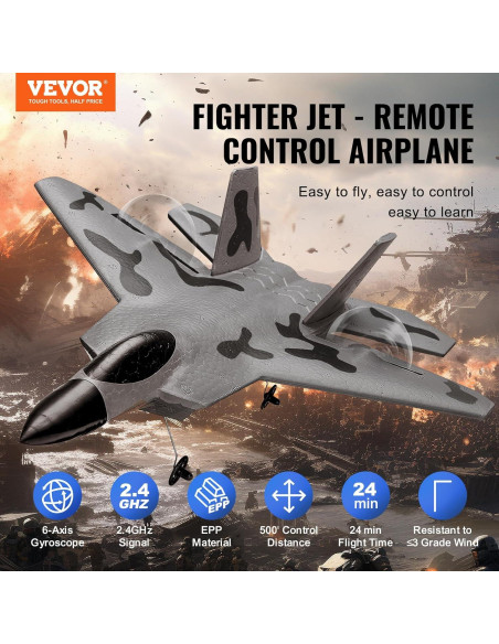 Avión RC VEVOR F-22 2 Canales con Estabilizador