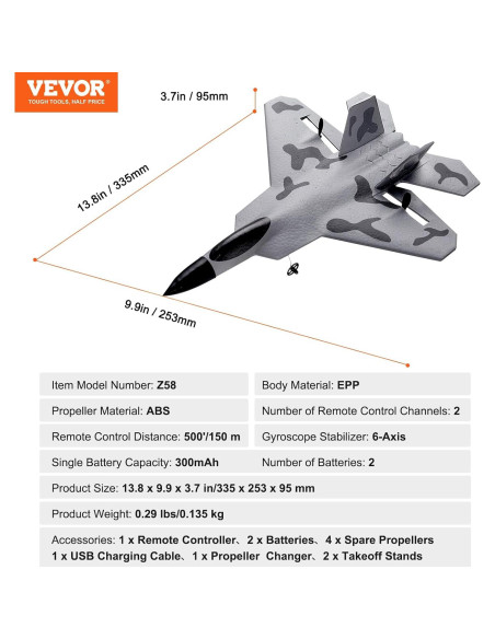 Avión RC VEVOR F-22 2 Canales con Estabilizador