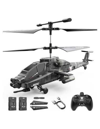 Helicóptero RC DEERC Apache Militar con Luces LED y 26 Min de Vuelo