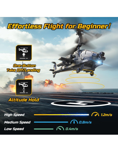 Helicóptero RC DEERC Apache Militar con Luces LED y 26 Min de Vuelo