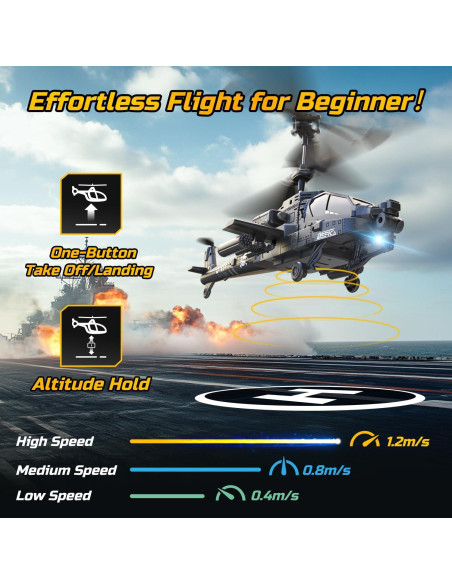 Helicóptero RC DEERC Apache Militar con Luces LED y 26 Min de Vuelo