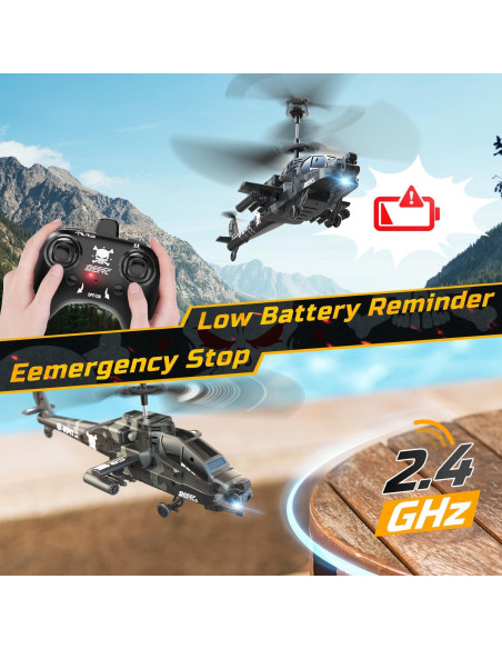 Helicóptero RC DEERC Apache Militar con Luces LED y 26 Min de Vuelo