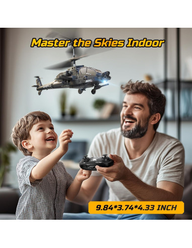 Helicóptero RC DEERC Apache Militar con Luces LED y 26 Min de Vuelo
