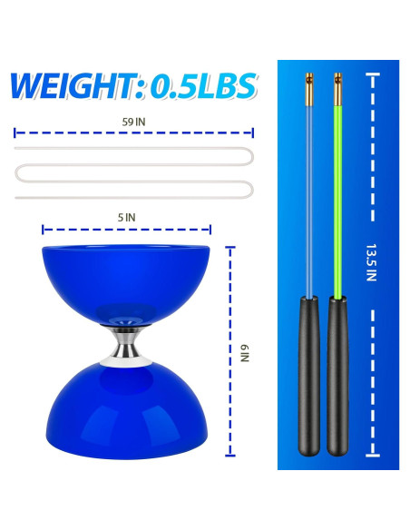 Yoyo Diabolo BODYRHYTHM Azul Profundo 12,7 cm con Palos