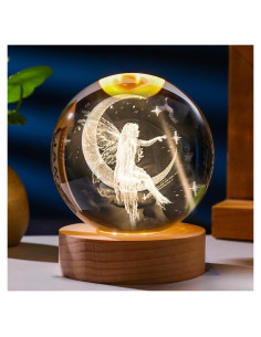 Esfera de Cristal 3D K9 con Luz LED y Base de Madera
