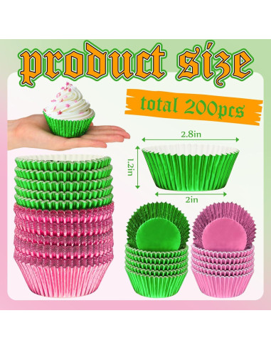 Forros de Cupcake Vesici 200 Pcs Rosa Verde 3x7 cm