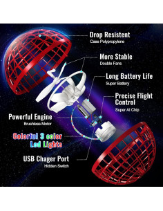 Bola Voladora Chefic AC04 Roja, Juguete Interactivo LED 2