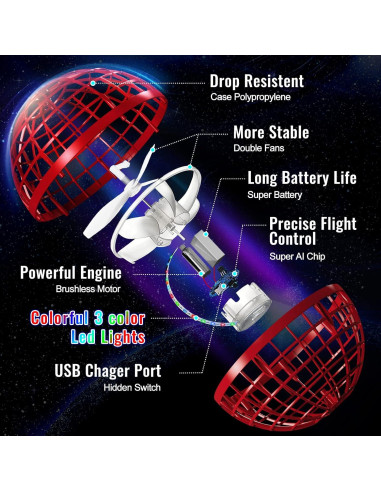 Bola Voladora Chefic AC04 Roja, Juguete Interactivo LED