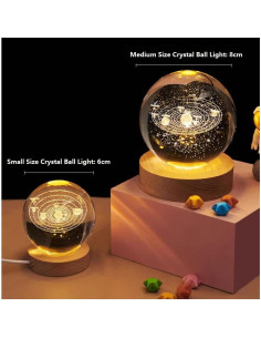 Esfera de Cristal K9 3D con Base de Madera Rosa 2