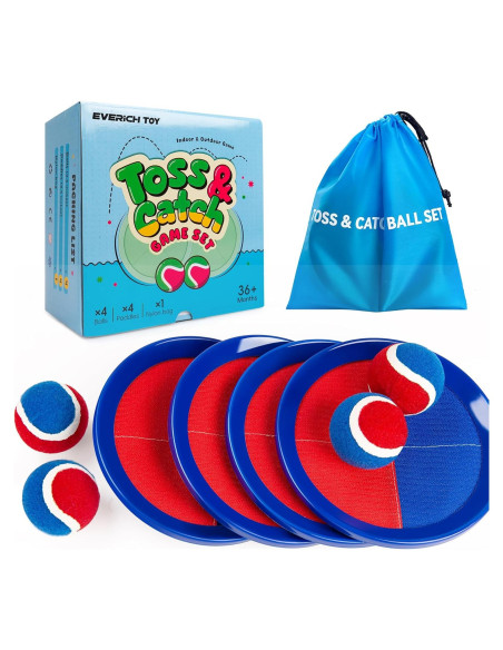 Juego de Lanzar y Atrapar EVERICH 4 Palas y 4 Pelotas
