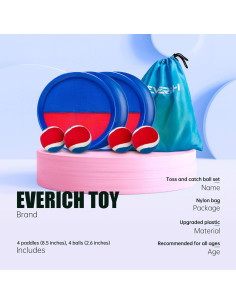 Juego de Lanzar y Atrapar EVERICH 4 Palas y 4 Pelotas 2