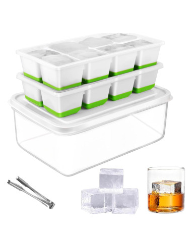 Bandeja de Hielo Cuadrada Aibirui con Tapa y Contenedor - 2 Piezas