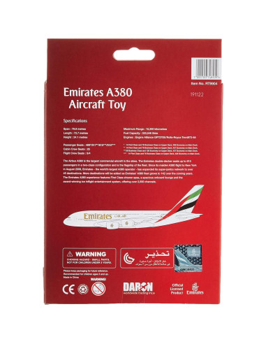 Avión de Metal Daron Emirates A380 15 cm para Niños +3