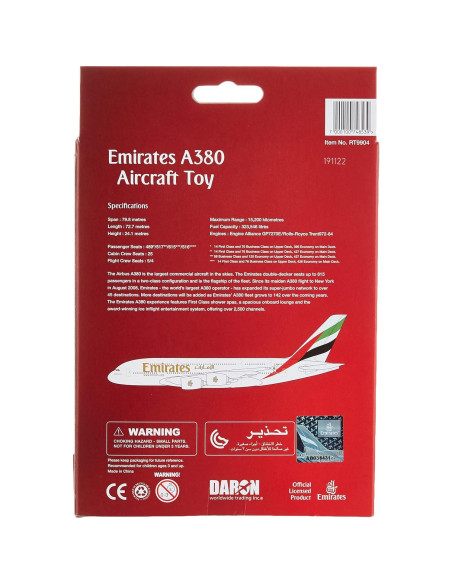 Avión de Metal Daron Emirates A380 15 cm para Niños +3