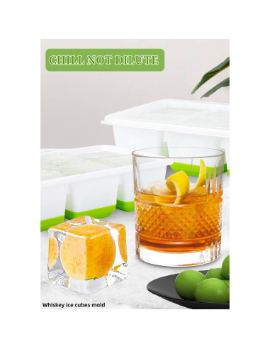 Bandeja de Hielo Cuadrada Aibirui con Tapa y Contenedor - 2 Piezas