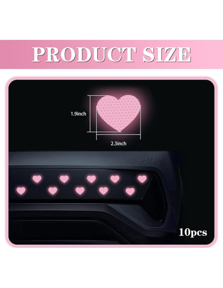 Calcomanías Reflectantes Corazón Rosa Zeathery - 10 Piezas
