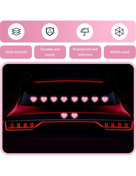 Calcomanías Reflectantes Corazón Rosa Zeathery - 10 Piezas