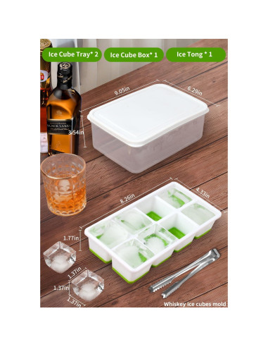 Bandeja de Hielo Cuadrada Aibirui con Tapa y Contenedor - 2 Piezas