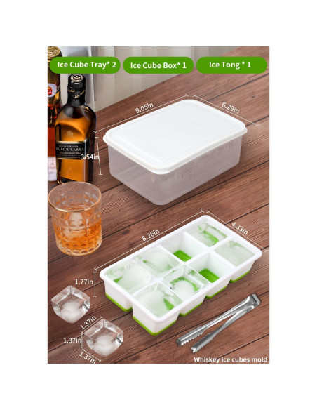 Bandeja de Hielo Cuadrada Aibirui con Tapa y Contenedor - 2 Piezas