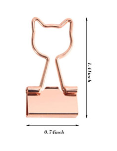 Clips de Carpeta Metálicos Supfoxer en Forma de Gato Oro Rosa - 12 Piezas 2