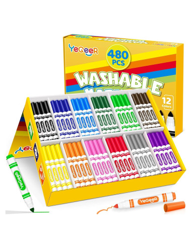 Paquete de 480 Marcadores Lavables YEGEER 12 Colores