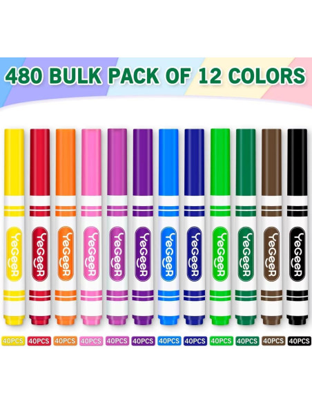 Paquete de 480 Marcadores Lavables YEGEER 12 Colores
