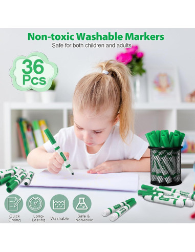 Marcadores Lavables Janlaugh 36 Pcs Verdes para Niños