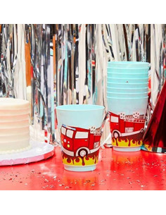 Vasos de Plástico Azul Bomberos 16 oz - BLUE PANDA 2