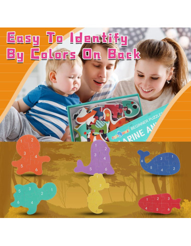 Rompecabezas de Madera FLYINGSEEDS Animales Marinos 6 Piezas