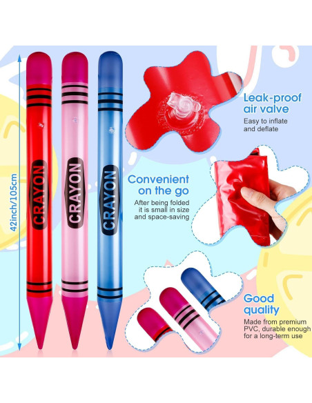 Raiten 3 Crayones Inflables Jumbo 104.9 cm Decoración Fiesta