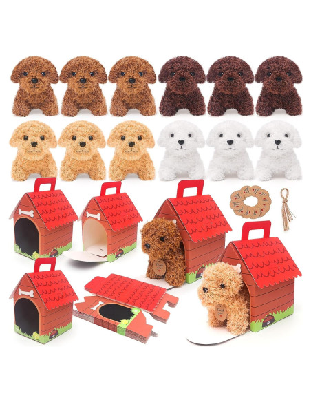 12 Mini Perros de Peluche HAPGFS con Llaveros y Casa
