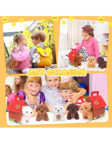 12 Mini Perros de Peluche HAPGFS con Llaveros y Casa