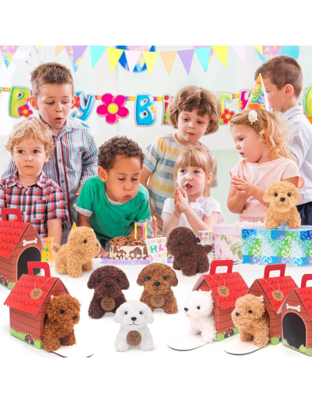 12 Mini Perros de Peluche HAPGFS con Llaveros y Casa