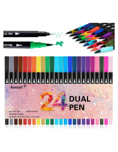 Marcadores Doble Pincel Aen Art 24 Colores Punta Fina 0.4mm