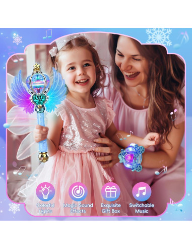 Varita Mágica Skirfy Azul con Luz LED y Sonido para Niñas