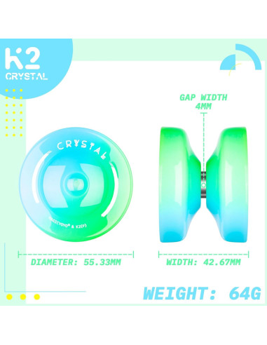 Yoyo K2 Crystal Azul Verde Degradado para Niños y Adultos