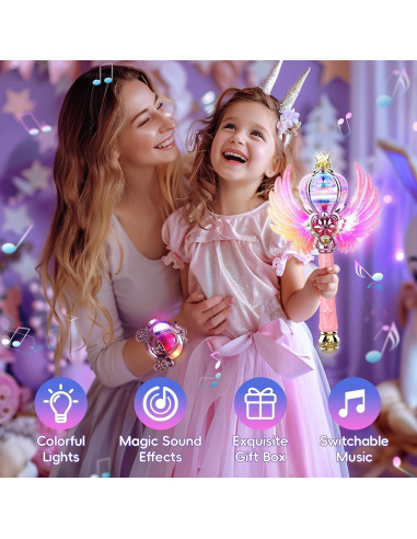 Varita Mágica Rosa Skirfy con Luz y Sonido para Niñas