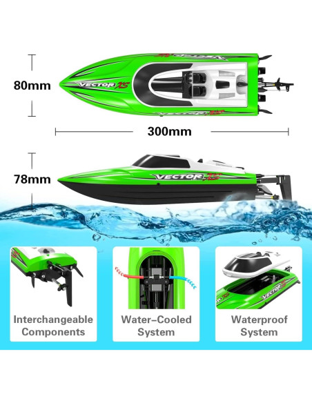 Barco RC VOLANTEXRC 32 km/h Verde 2 Baterías Control Remoto
