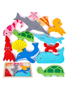 Rompecabezas de Madera LovesTown Animales Marinos 12 Piezas