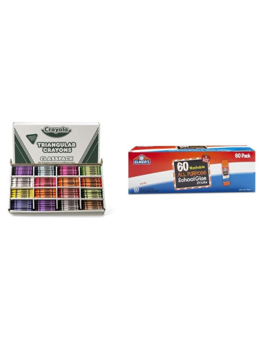 Paquete Crayones Triangulares Crayola 256 + Pegatinas Elmer's