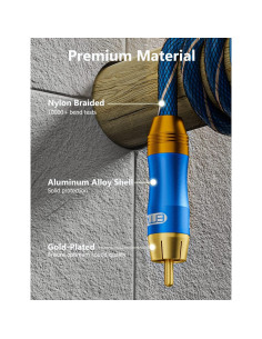 Cable de Subwoofer Coaxial EMK 1m RCA Dorada Alta Calidad 2