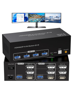 Interruptor KVM 3 Monitores ATLAHET HDMI 2 DP 8K 60Hz