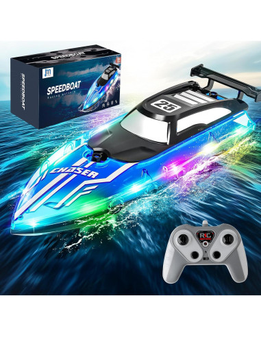 Barco RC JOI MEW Azul a Prueba de Agua con Luces LED