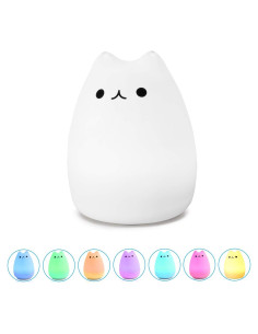 Luz Nocturna Gato WoneNice Silicona Recargable 7 Colores