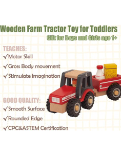 Tractor de Madera Rojo WoodenEdu para Niños 1-3 Años 2
