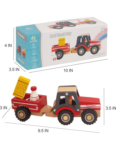 Tractor de Madera Rojo WoodenEdu para Niños 1-3 Años