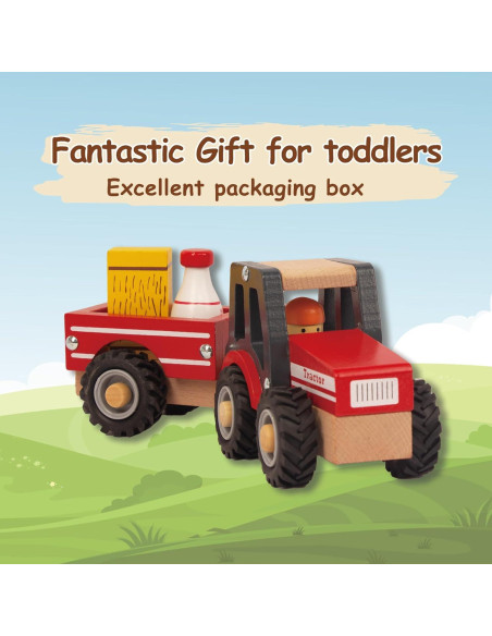 Tractor de Madera Rojo WoodenEdu para Niños 1-3 Años