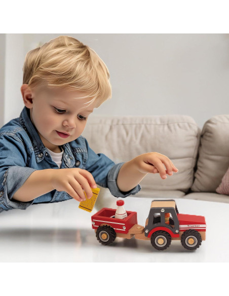 Tractor de Madera Rojo WoodenEdu para Niños 1-3 Años