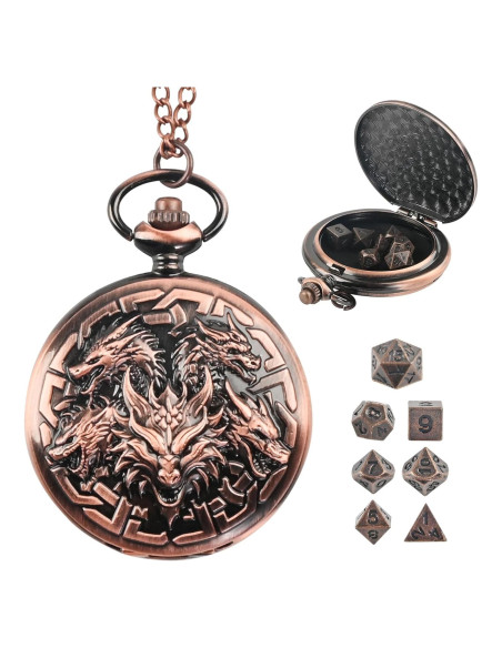 Juego de Dados D&D Banloga 7PCS Metal con Estuche Dragón
